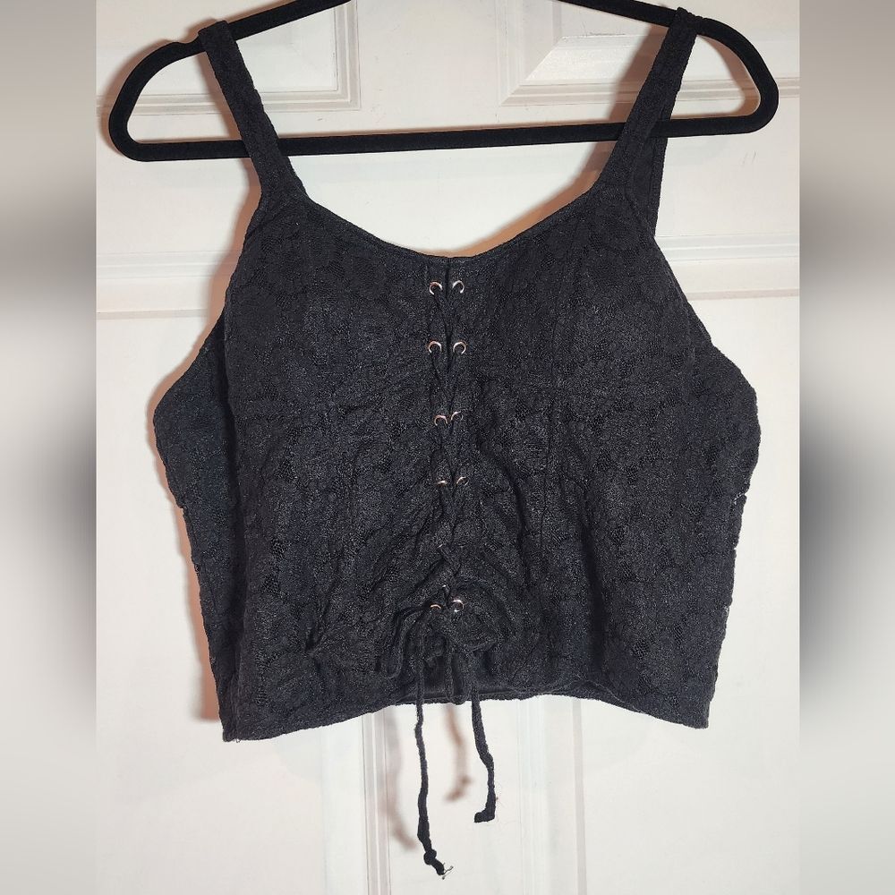 No Boundaries Black Lace-Up Cropped Tank Top XL 15-17